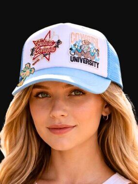 Custom Western Patch Trucker Hat | Cowgirl University | Blue Snap Back | Cross